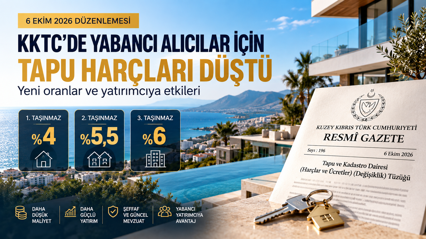 KKTC’de Yabancı Alıcılar İçin Tapu Harçları Düştü: 6 Ekim 2026 Düzenlemesi Ne Getirdi?