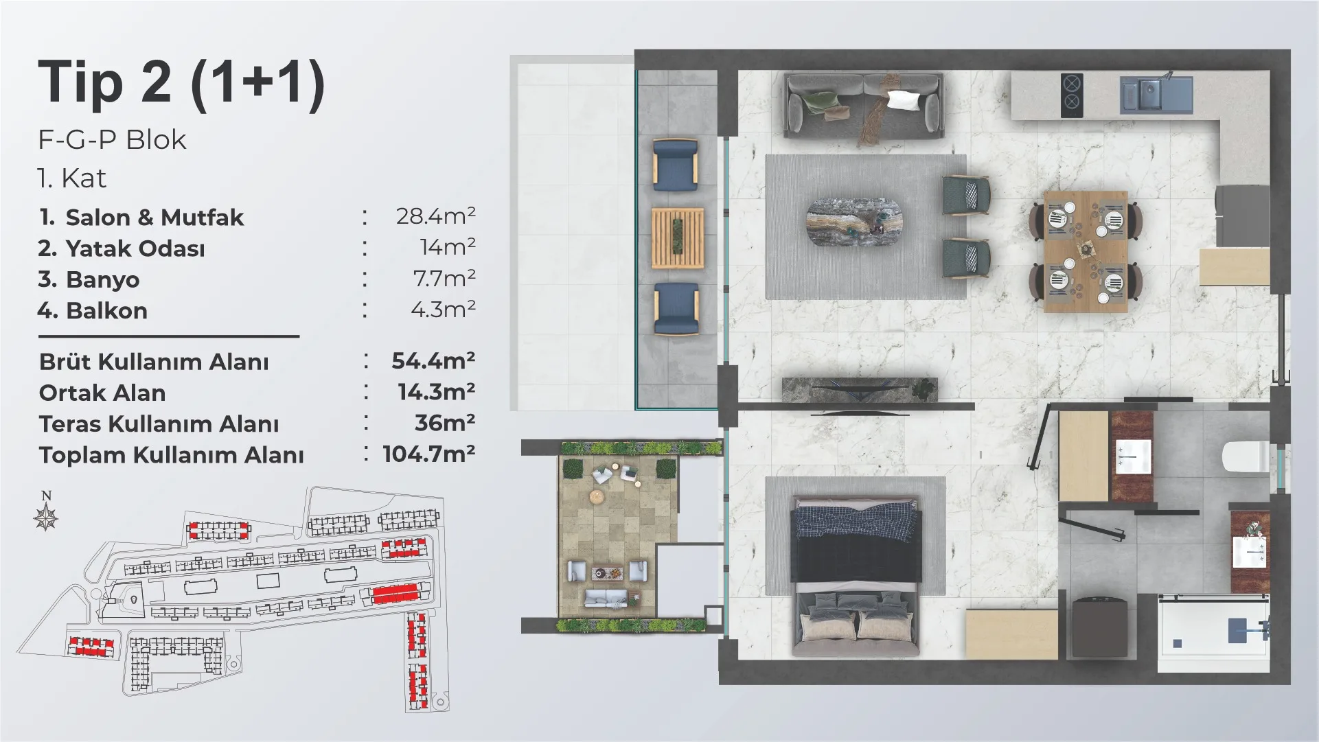 Dolce Vita Resort 1+1 Tip 2 1. Kat kat planı