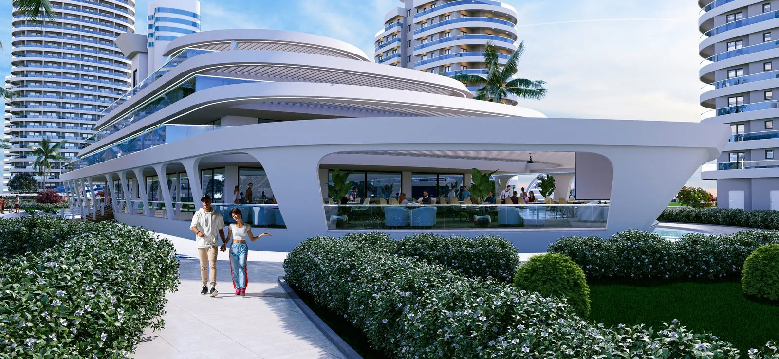Ocean Life Residence modern mimari ve peyzaj renderı
