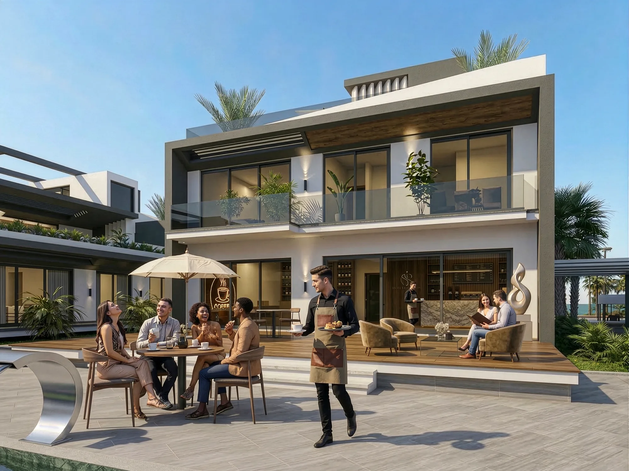 Palmora Cyprus – dış cephe ve ortak alan renderı