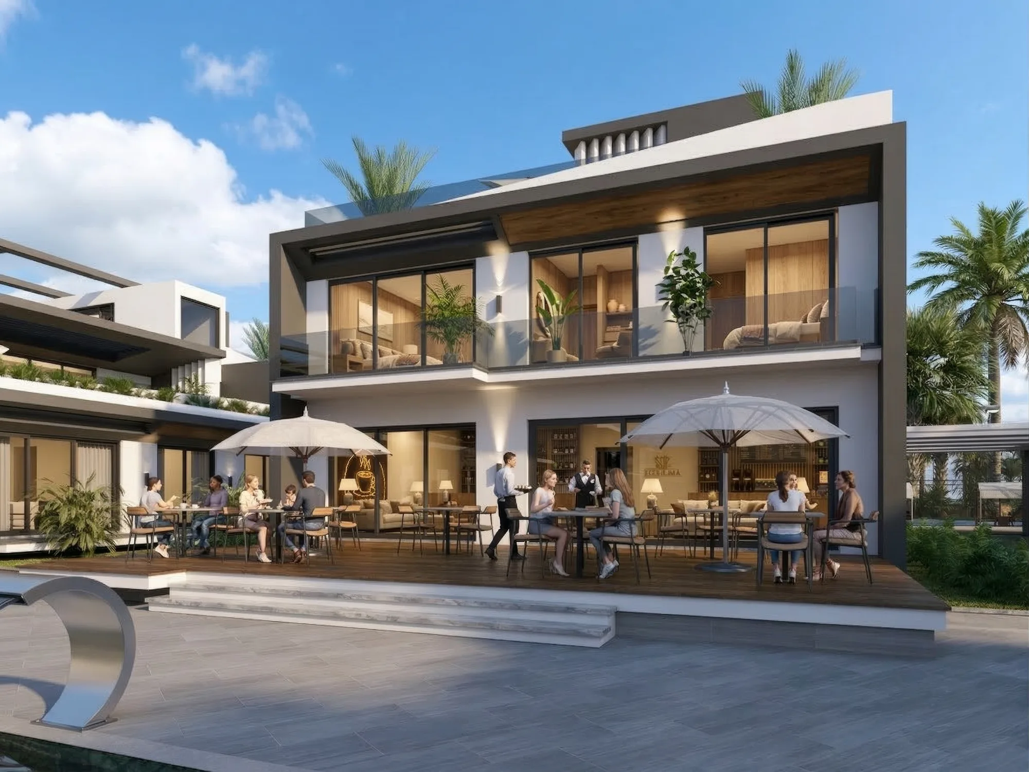 Palmora Cyprus – dış cephe ve ortak alan renderı
