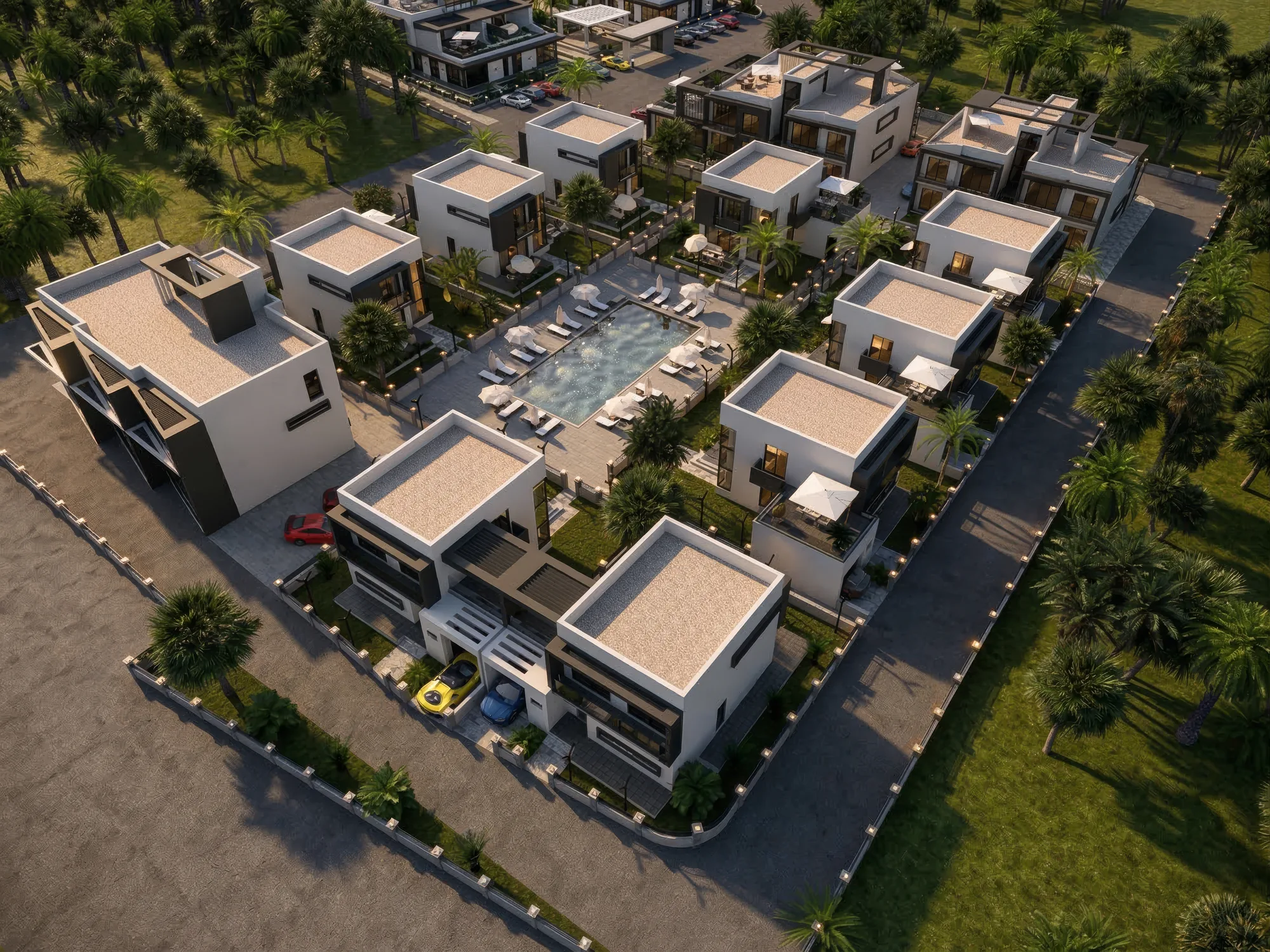 Palmora Cyprus – dış cephe ve ortak alan renderı