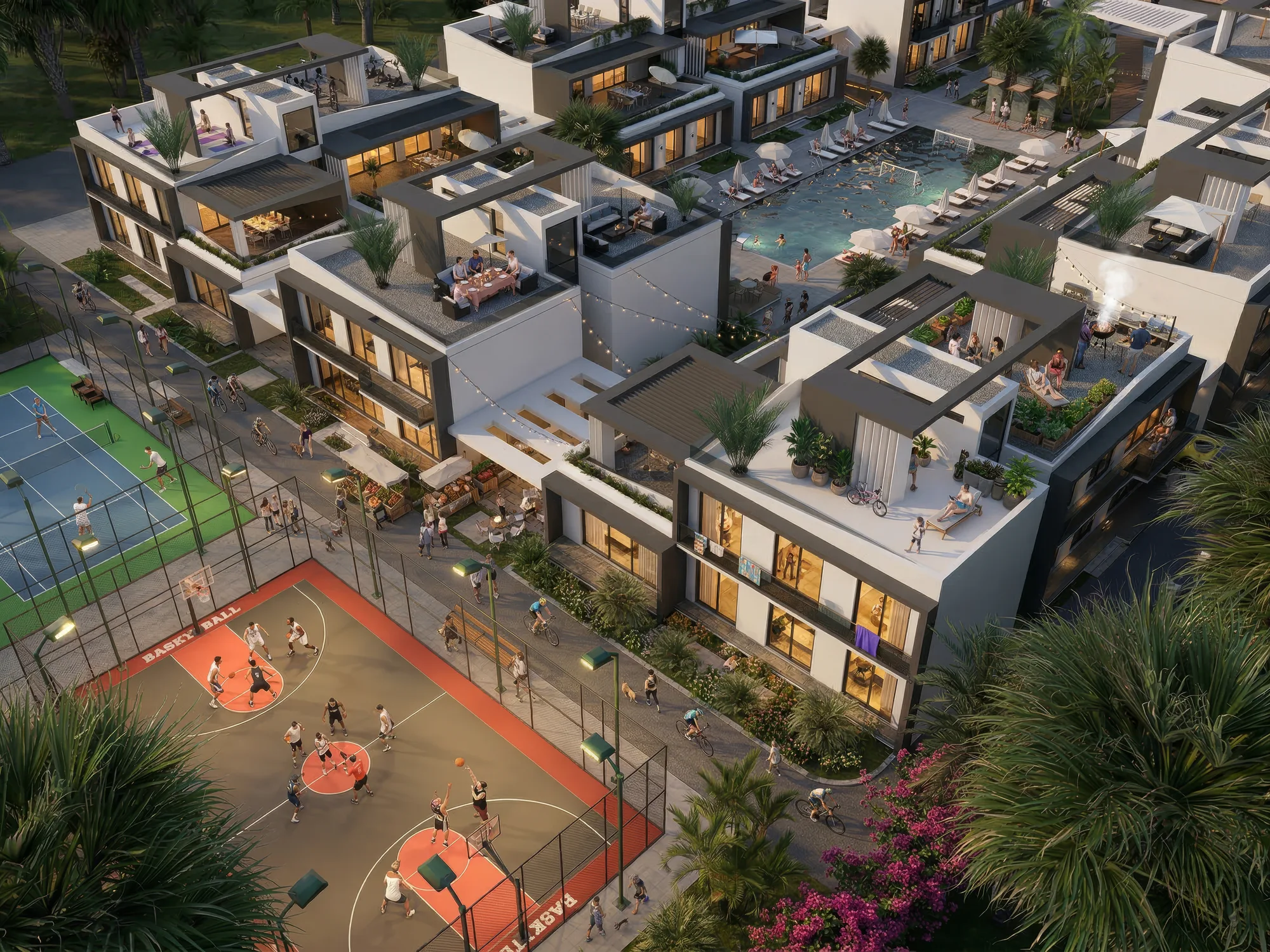 Palmora Cyprus – dış cephe ve ortak alan renderı